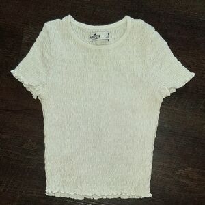 Vintage Hollister Smocked Ruffle Trim Cream Crop Top
